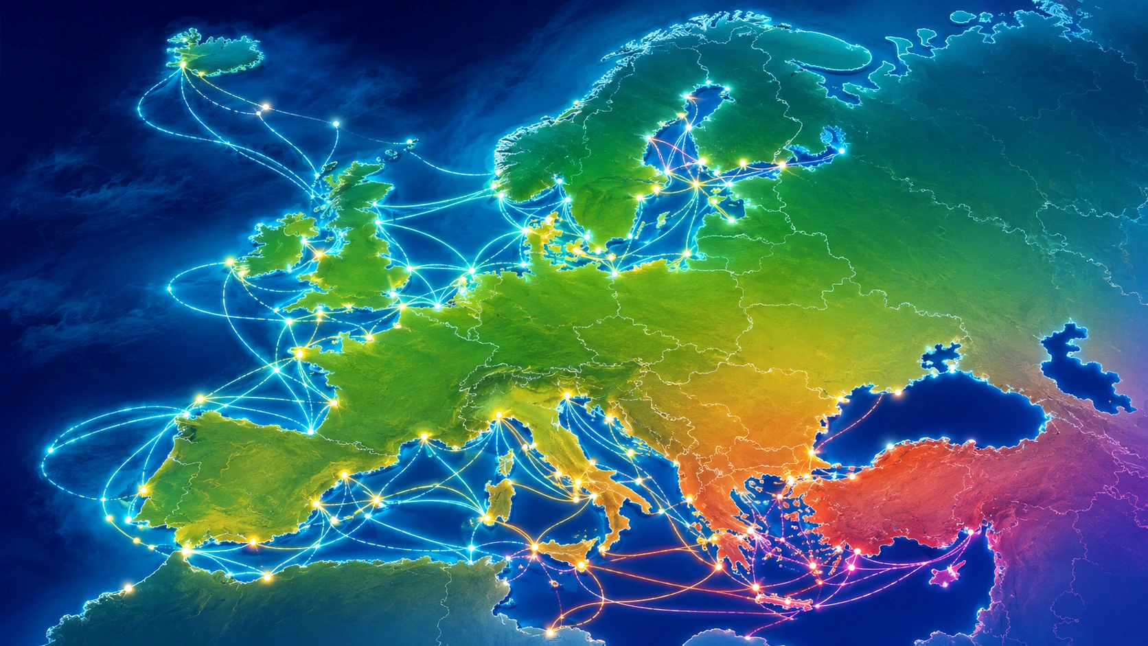 Illustrert kart over fergeforbindelser i Europa